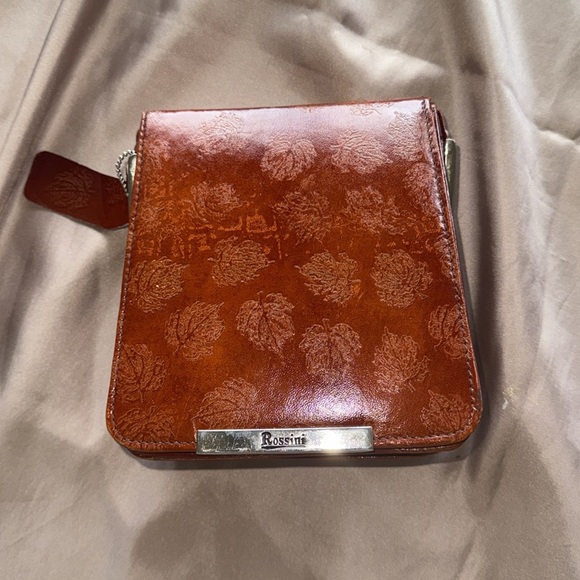 Rossini Rust Brown Embossed Leather Crossbody Bag Adjustable Strap Structured - Picture 11 of 11